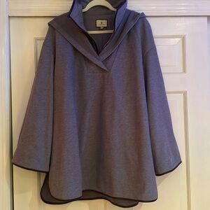 Tuckernuck pullerover jacket in soft blue/grey with leather faux trim and hood